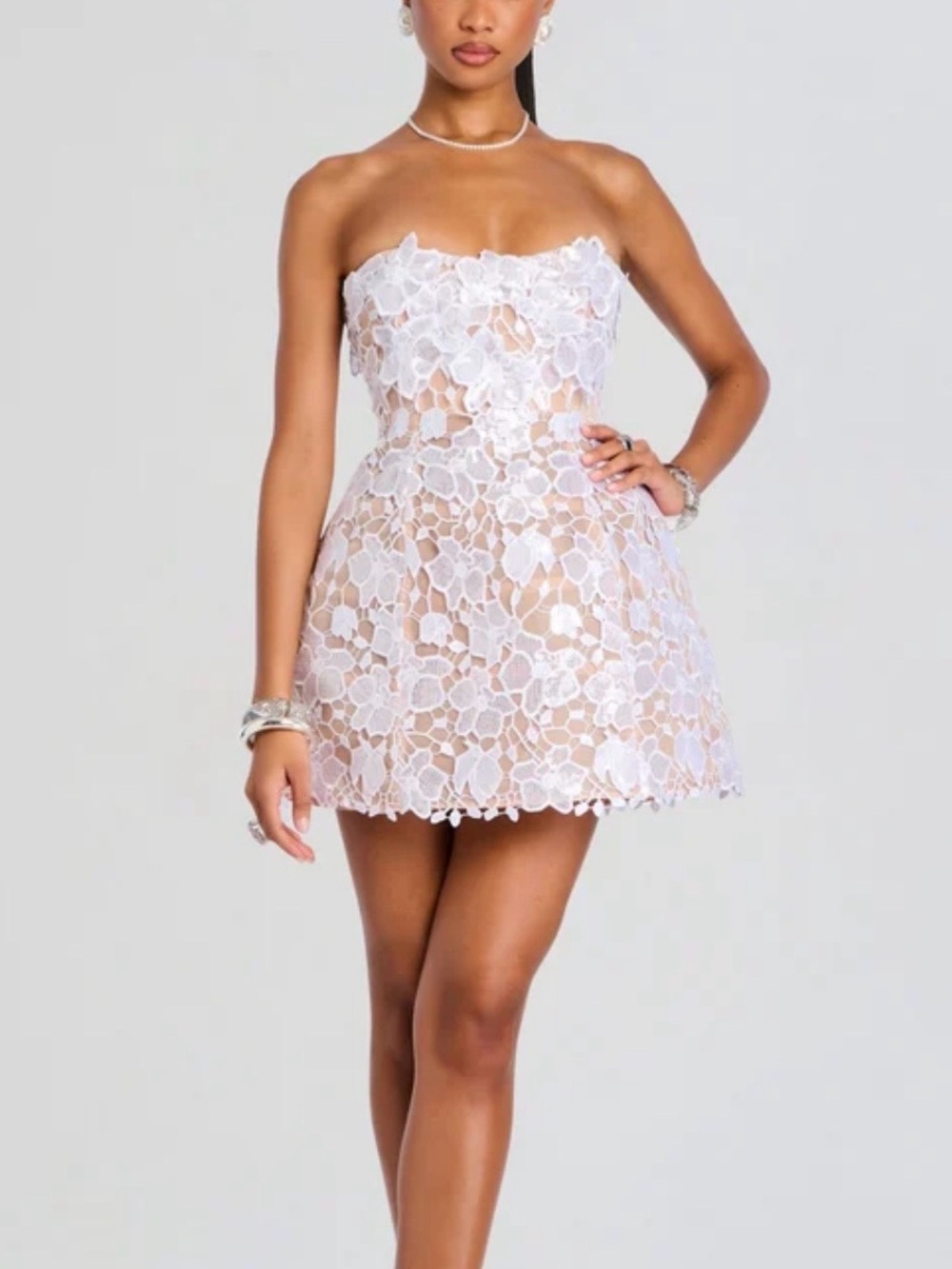 Retrofete White Floral Sequin Lace Camisole